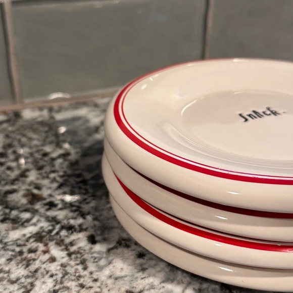 Rae Dunn Dessert Plates - Set of 4 - Red Trim - Picture 2 of 4